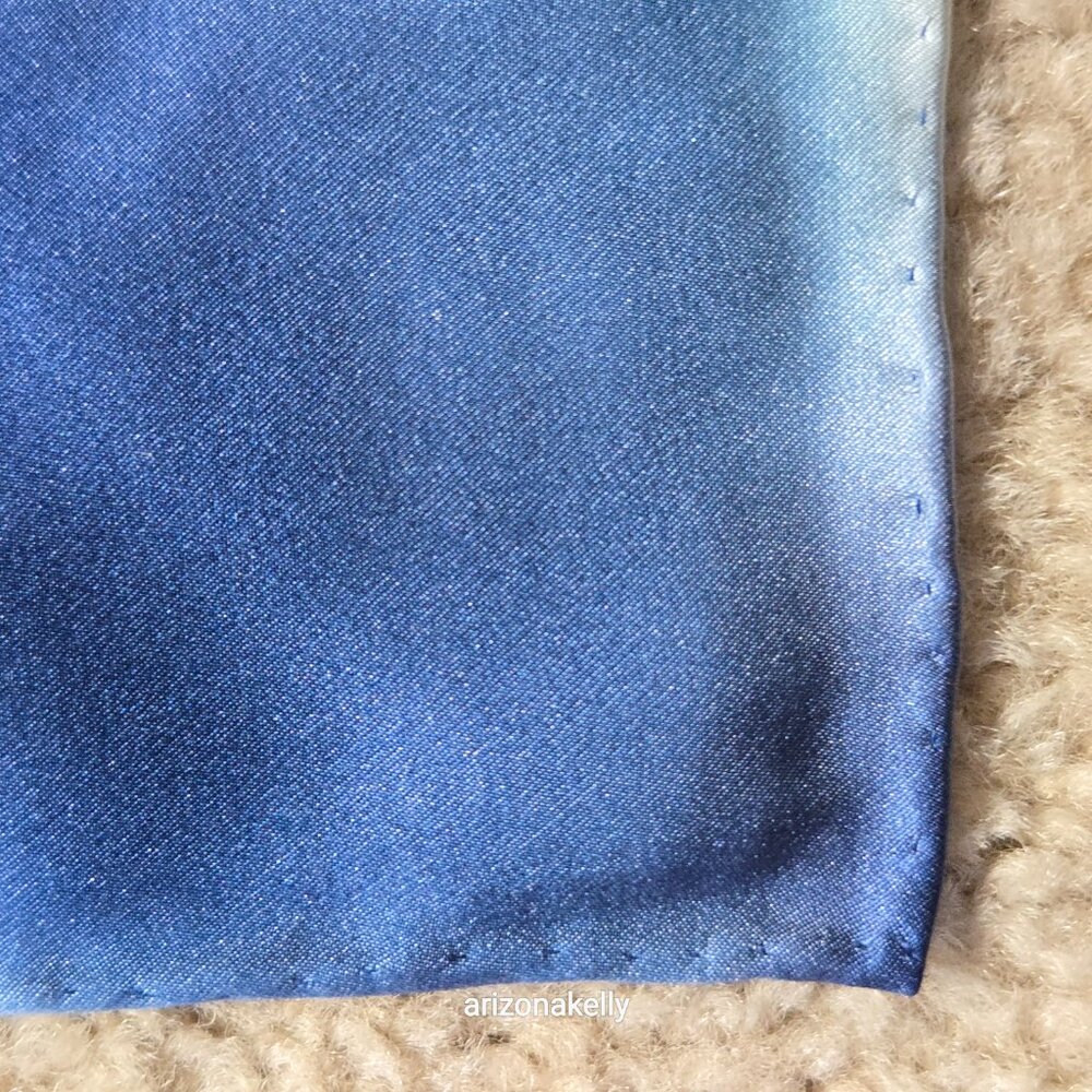 Large Silk Scarf Hand-Rolled Hems Blue - Picture 8 of 12